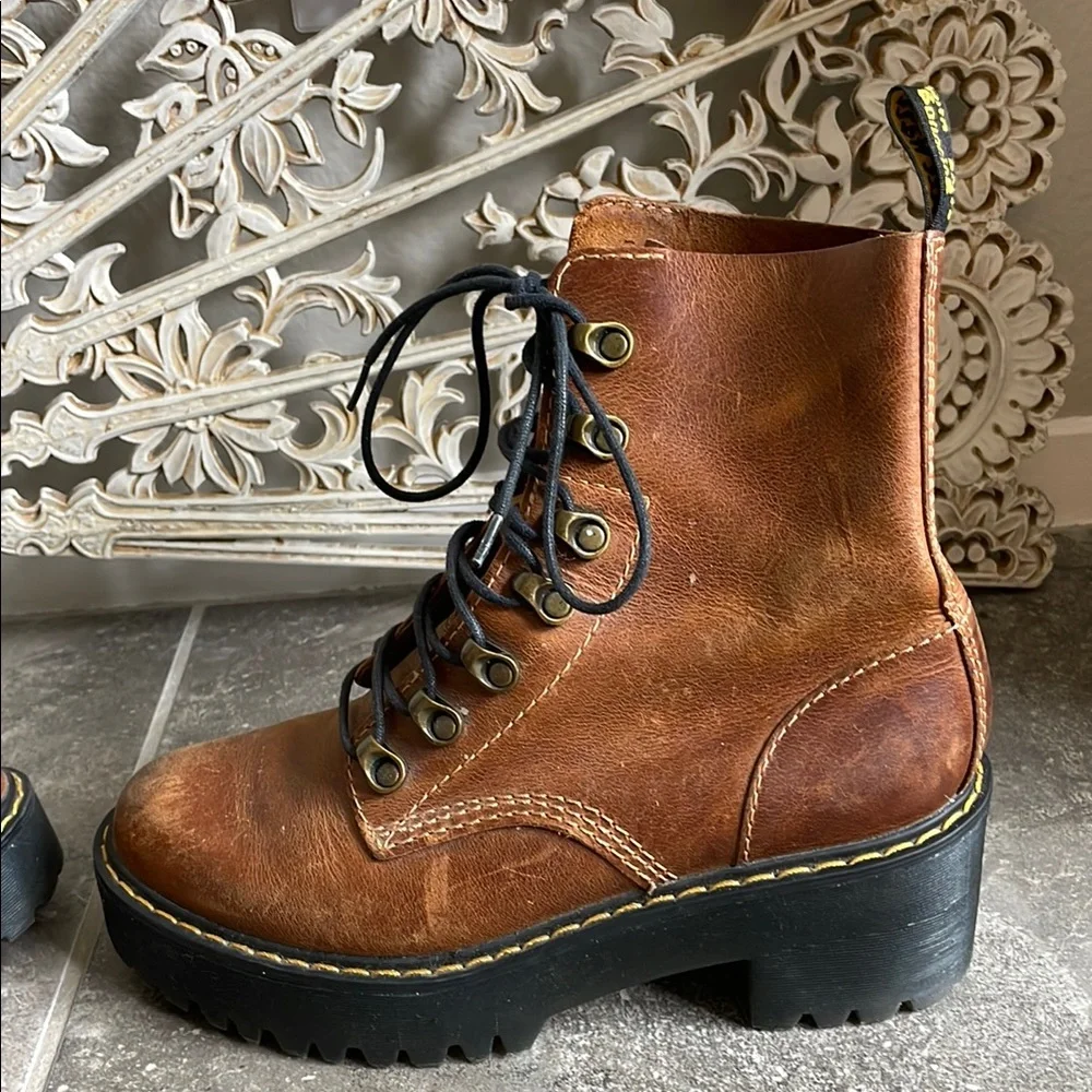 Dr. Martens Brown Leather Leona Boots - Picture 4 of 8